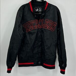 Young & Reckless Black and Red Bomber Jacket Mens Size Large
